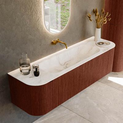 Badmeubel Mondiaz Kurve-Dlux | 160 cm cm | Meubelkleur Ruby | Wastafelkleur Frappe | Solid surface | Wasbak midden spoelbak | Zonder kraangat(en)