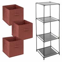 Opbergkastje Smartrack met kastmanden - 3x mandjes van stof - bordeaux rood - 34 x 98 cm