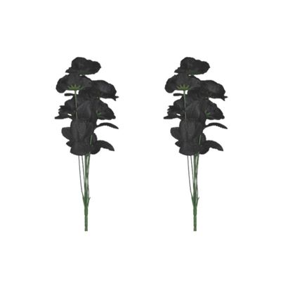 2x Bosje met 6 zwarte rozen halloween decoratie 37 cm