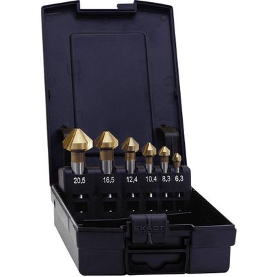 Exact Kegelsenkersatz 90° HSS TiN 6,3-20,5mm DIN335C plus6 05567 Kegelverzinkboorset 6-delig 6.3 mm, 8.3 mm, 10.4 mm, 12.4 mm, 16.5 mm, 20.5 mm HSS TiN