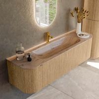 Badmeubel Mondiaz Kurve-Dlux | 160 cm | Meubelkleur Oak | Wastafelkleur Arena | Solid surface | Wasbak midden spoelbak | 1 kraangat