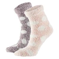 Huissokken / bedsokken met stippen - dames - grijs / roze - 2 paar - maat 36-41 - slofsokken