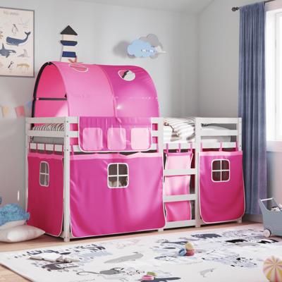 Stapelbed met gordijnen 75x190 cm grenenhout roze