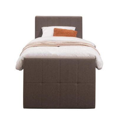 Boxspring met voetbord Liv geblokt - donkerbruin - 90x200 cm - slanke poot - Leen Bakker