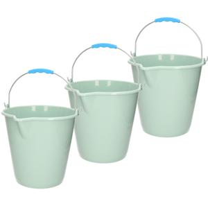 Plasticforte Emmer - 3x stuks - met schenktuit - 12L - mintgroen - schoonmaakemmer