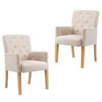 Eetkamerstoelen 2 st met armleuningen stof beige