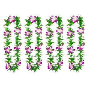 Hawaii krans/slinger - 4x - Tropische kleuren mix groen/paars - Bloemen hals slingers