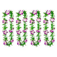 Hawaii krans/slinger - 4x - Tropische kleuren mix groen/paars - Bloemen hals slingers