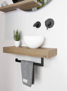 Looox Wood mini base shelf met waskom en handdoekhouder 60cm Old grey/Wit