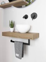 Looox Wood mini base shelf met waskom en handdoekhouder 60cm Old grey/Wit