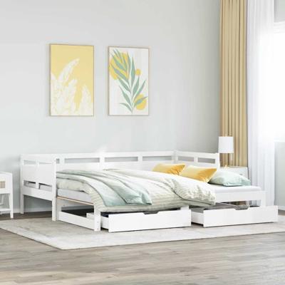 Slaapbank met onderschuifbed/lades zonder matras 90x200 cm wit
