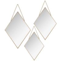 Atmosphera Wandspiegels set - Ruitjes - 3x spiegels - metaal en glas - gouden frames - met ketting