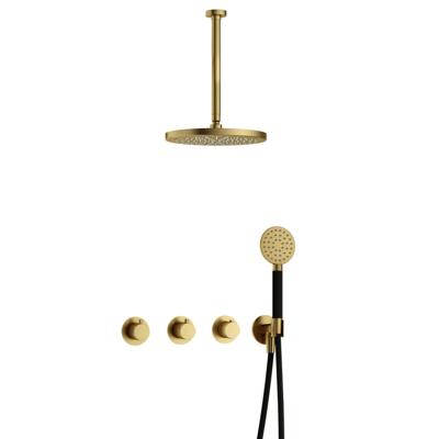 Hotbath Cobber - CB7067 - Inbouw Regendoucheset - Geborsteld Messing PVD - 2 Stopkranen - Thermostatisch - Plafondbuis 30 cm - Hoofddouche 300 mm - Ronde Handdouche 3 Standen - met M106 - Waterbesparend - V01