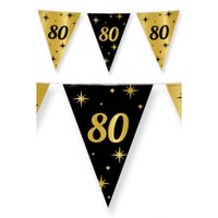 3x stuks leeftijd verjaardag feest vlaggetjes 80 jaar geworden zwart/goud 10 meter