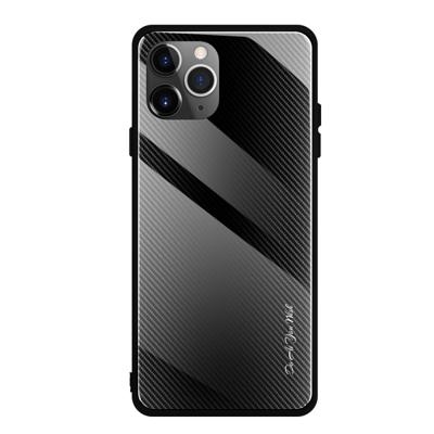 Voor iPhone 11 koolstofvezel textuur gradiënt kleur glas geval (zwart)