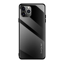 Voor iPhone 11 koolstofvezel textuur gradiënt kleur glas geval (zwart)
