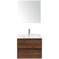 Dante Badmeubelset 60 cm - Walnoot - Keramische Wastafel Wit Enjoy met Spiegel