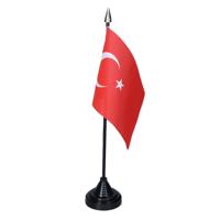 Vlag Turkije tafelvlaggetjes - 1x stuks - 10 x 15 cm vlag - met zwarte standaard - versiering