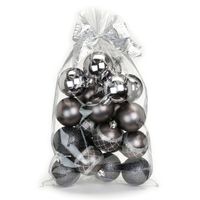 20x stuks kunststof kerstballen zwart/antraciet mix 6 cm in giftbag - Kerstbal