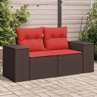 Tuinbank 2-zits met kussens poly rattan bruin