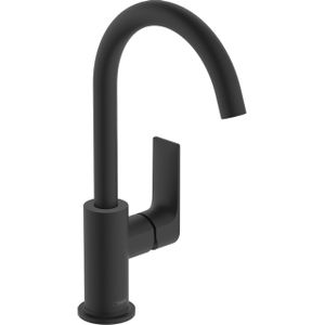 Hansgrohe Rebris E 1-gats wastafelkraan 210 m. draaibare uitloop m. waste mat zwart 72576670