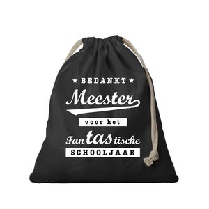 1x Katoenen tasje/ cadeautasje bedankt meester zwart 25 x 30 cm - cadeauverpakking feest