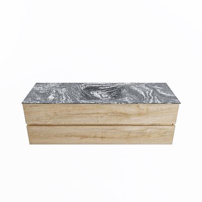 MONDIAZ VICA-DLUX 150cm badmeubel onderkast Washed Oak 2 lades. Inbouw wastafel CLOUD midden zonder kraangat, kleur Lava.