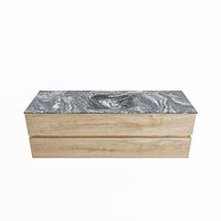 MONDIAZ VICA-DLUX 150cm badmeubel onderkast Washed Oak 2 lades. Inbouw wastafel CLOUD midden zonder kraangat, kleur Lava.
