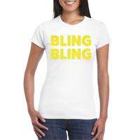 Verkleed T-shirt voor dames - bling - wit - geel glitter - glitter and glamour - carnaval/themafeest