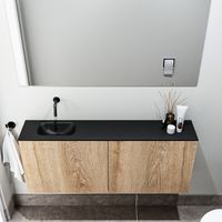 Zaro Polly toiletmeubel 120cm eiken met zwarte wastafel zonder kraangat links - thumbnail