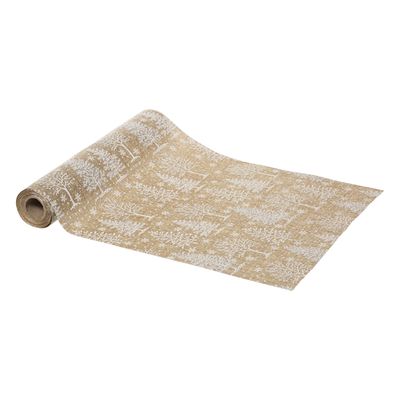 Kerst thema diner tafelloper - beige/wit - 28 x 300 cm
