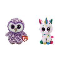 Ty - Knuffel - Beanie Boo's - Moonlight Owl & Harmonie Unicorn