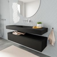 Mondiaz Alan badmeubel 150 cm urban 1 lade vrijhangend wastafel midden zonder kraangat zwart