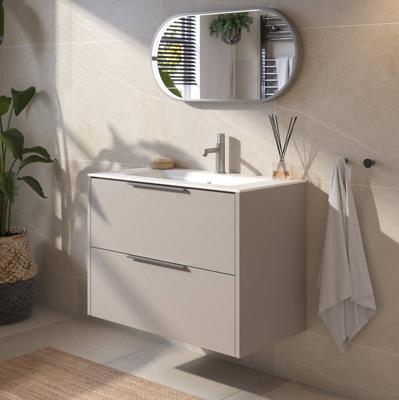 Saqu Lima voorgemonteerd badmeubel met rvs greep incl. matte keramische wastafel 81x46cm mat greige