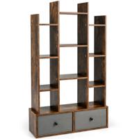 Boekenkast in Boomvorm Staand Rek met Laden Rek met 12 Vakken Opbergrek 80 x 24 x 132 cm (Vintage Bruin)