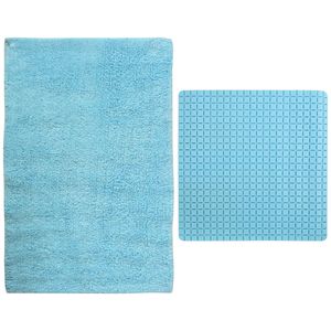 MSV Douche anti-slip mat en droogloop mat - Napoli badkamer set - rubber/polyester - lichtblauw