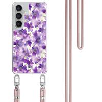 Samsung Galaxy S25 FE hoesje met rosegoud koord - Floral violet