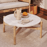 Kave Home Ronde Salontafel 'Pola' Eucalyptushout en Terrazzo, 88cm