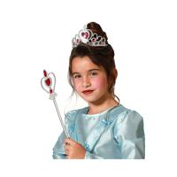 Carnaval verkleed Tiara/diadeem - Prinsessen kroontje met toverstokje - zilver/rood - meisjes - thumbnail