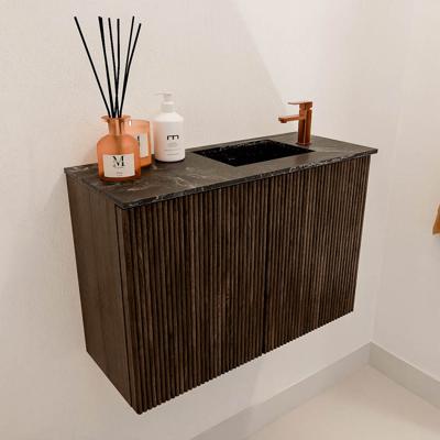 Toiletmeubel Mondiaz Joya Dlux | 60 cm | Meubelkleur Walnut | Faye wastafel Lava Wasbak Rechts | 1 kraangat