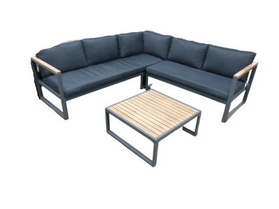 Auckland cornerset antraciet/acacia light teak look incl. dark grey kussens - Eurofleur aanbieding