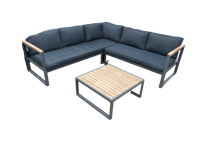 Auckland cornerset antraciet/acacia light teak look incl. dark grey kussens - Eurofleur aanbieding