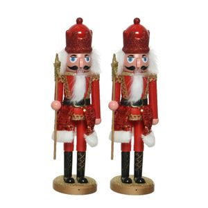 2x stuks kerstbeeldjes kunststof notenkraker poppetjes/soldaten rood 28 cm kerstbeeldjes   -