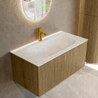 Badmeubel Mondiaz Kurve-Dlux | 90 cm cm | Meubelkleur Dusk | Wastafelkleur Opalo | Solid surface | Wasbak midden spoelbak | 1 kraangat