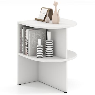 2-delige set Halfronde Bijzettafel 2-laags Nachttafel met Open Planken Salontafels 38 x 38 x 48,5 cm Wit