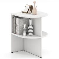 2-delige set Halfronde Bijzettafel 2-laags Nachttafel met Open Planken Salontafels 38 x 38 x 48,5 cm Wit