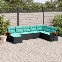 8-delige Loungeset met kussens poly rattan zwart