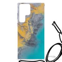 Samsung Galaxy S23 Ultra Anti-Shock Hoesje Marble Blue Gold