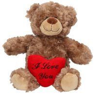 Bruin pluche knuffelbeertje met I love you hartje 24 cm - thumbnail