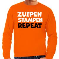 Koningsdag verkleed sweater heren - zuipen stampen repeat - oranje